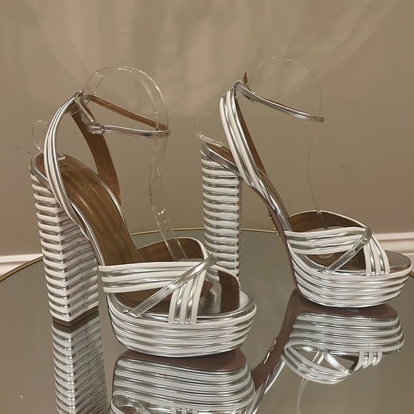 Aquazzura Sundance Silver metallic Platform heeled sandals sz 41 - Picture 9 of 17
